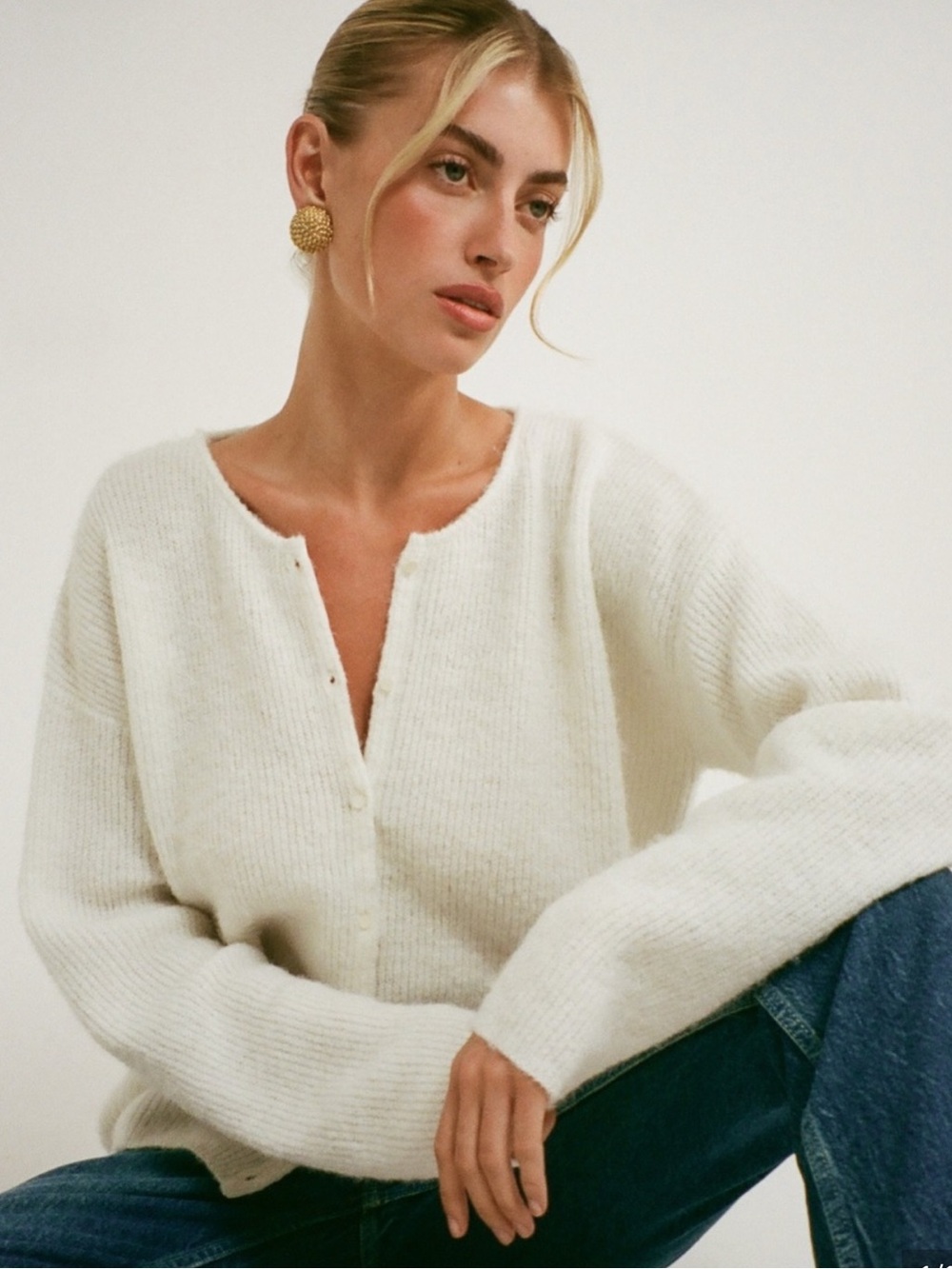 Rumored Soft Ivory Button-Front Cardigan - never worn